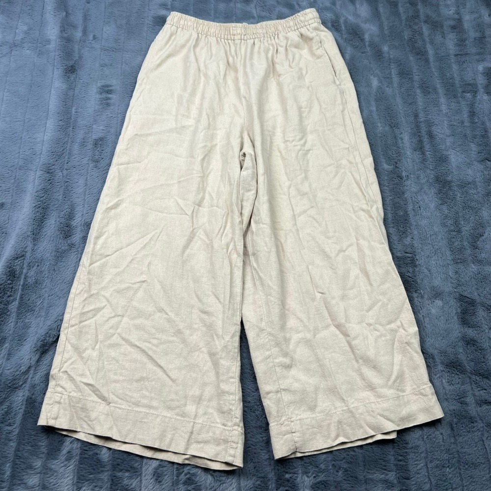 Max Studio London Linen Blend Wide Leg Crop Pants Beige 4702W7706 Womens Medium